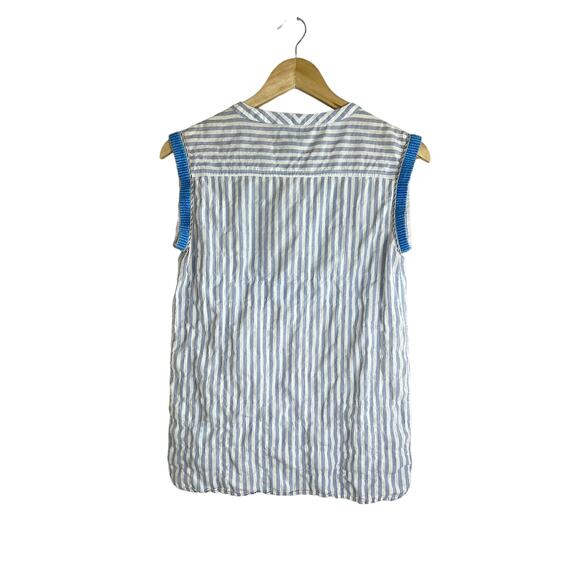 J. Crew Women's Blue Sleeveless Boho Sunburst Embroidered Crinkle Blouse Size 0 - Picture 3 of 9